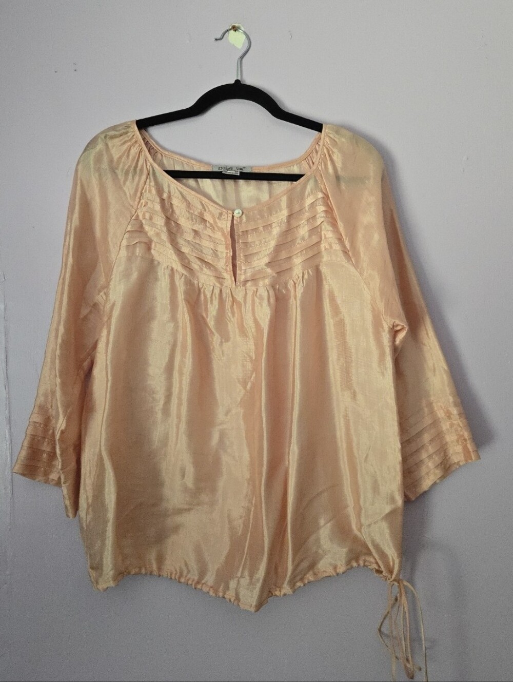 Satin Pintuck Peasant Tunic in Peach - Women